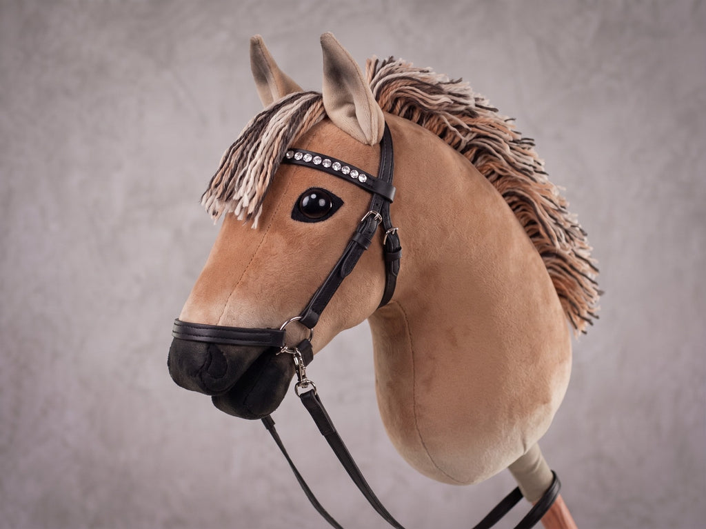 Dun Fjord Stick Horse Toy, Buckskin Hobby Horse for Kids Pretend Play, Rhinestone Halter Included, Horse Lover Gift