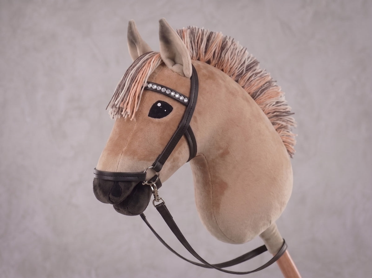 Dun Fjord Stick Horse Toy, Buckskin Hobby Horse for Kids Pretend Play, Rhinestone Halter Included, Horse Lover Gift