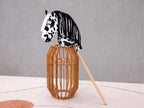 Spotted Stick Horse Toy, Black and White Appaloosa Hobby Horse for Kids Pretend Play, Free Halter Included, Horse Lover Gift