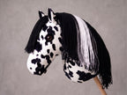 Spotted Stick Horse Toy, Black and White Appaloosa Hobby Horse for Kids Pretend Play, Free Halter Included, Horse Lover Gift