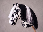 Spotted Stick Horse Toy, Black and White Appaloosa Hobby Horse for Kids Pretend Play, Free Halter Included, Horse Lover Gift