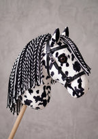 Spotted Stick Horse Toy, Black and White Appaloosa Hobby Horse for Kids Pretend Play, Free Halter Included, Horse Lover Gift