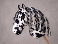 Spotted Stick Horse Toy, Black and White Appaloosa Hobby Horse for Kids Pretend Play, Free Halter Included, Horse Lover Gift