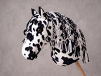 Spotted Stick Horse Toy, Black and White Appaloosa Hobby Horse for Kids Pretend Play, Free Halter Included, Horse Lover Gift