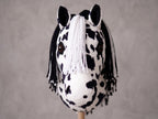 Spotted Stick Horse Toy, Black and White Appaloosa Hobby Horse for Kids Pretend Play, Free Halter Included, Horse Lover Gift