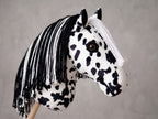 Spotted Stick Horse Toy, Black and White Appaloosa Hobby Horse for Kids Pretend Play, Free Halter Included, Horse Lover Gift