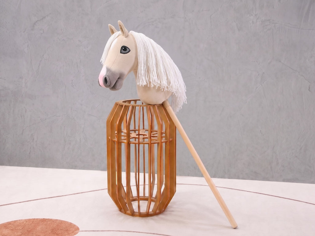 Palomino Stick Horse Toy, Cream Hobby Horse for Kids Pretend Play, White Mane Horse Lover Gift, Free Halter Included