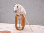 Palomino Stick Horse Toy, Cream Hobby Horse for Kids Pretend Play, White Mane Horse Lover Gift, Free Halter Included