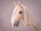 Palomino Stick Horse Toy, Cream Hobby Horse for Kids Pretend Play, White Mane Horse Lover Gift, Free Halter Included