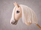 Palomino Stick Horse Toy, Cream Hobby Horse for Kids Pretend Play, White Mane Horse Lover Gift, Free Halter Included