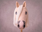 Palomino Stick Horse Toy, Cream Hobby Horse for Kids Pretend Play, White Mane Horse Lover Gift, Free Halter Included