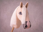 Palomino Stick Horse Toy, Cream Hobby Horse for Kids Pretend Play, White Mane Horse Lover Gift, Free Halter Included