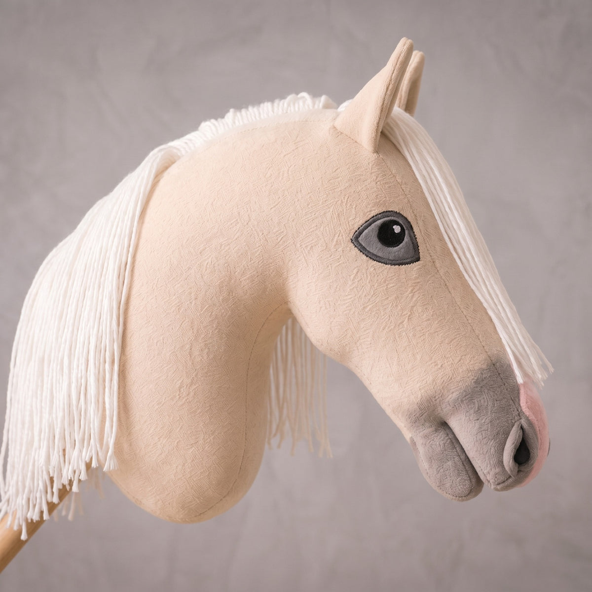 Palomino Stick Horse Toy, Cream Hobby Horse for Kids Pretend Play, White Mane Horse Lover Gift, Free Halter Included