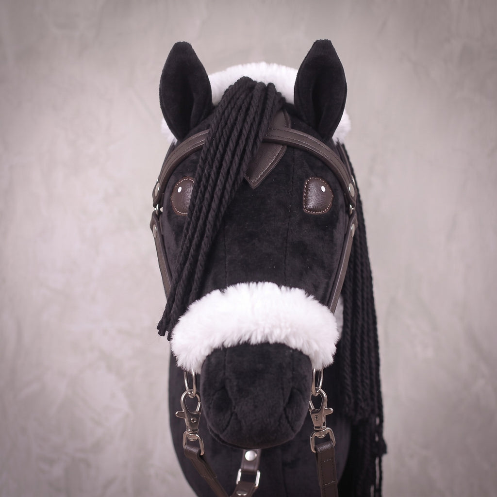 Black Stick Horse Toy, Elegant Midnight Hobby Horse for Kids Pretend Play, Fluffy Halter Included, Horse Lover Gift