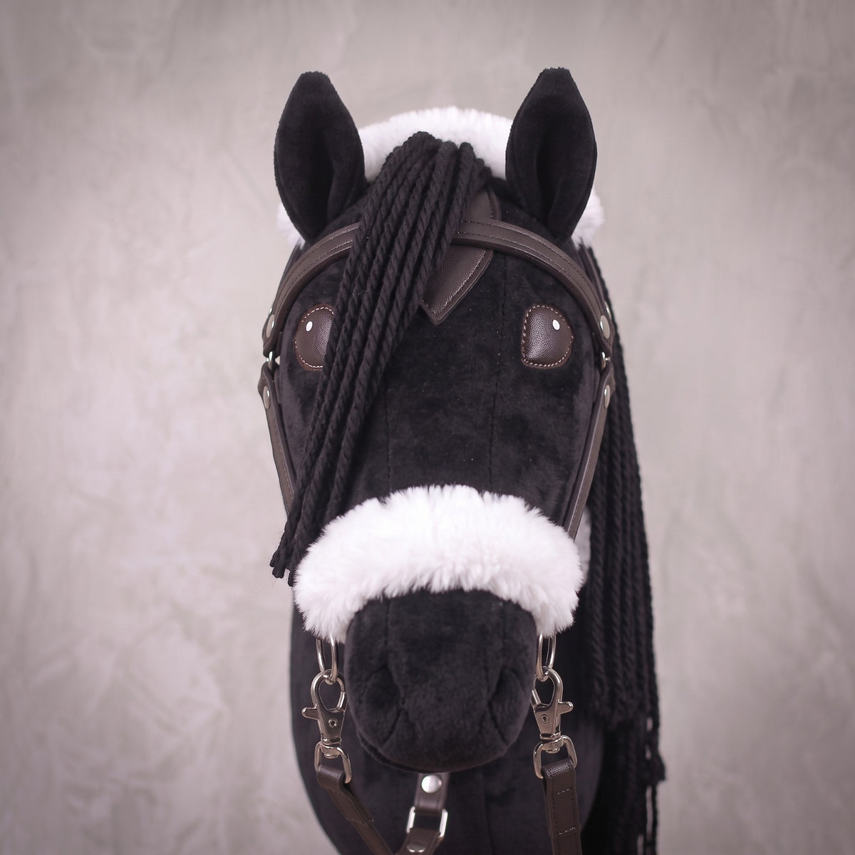 Black Stick Horse Toy, Elegant Midnight Hobby Horse for Kids Pretend Play, Fluffy Halter Included, Horse Lover Gift