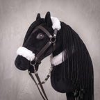 Black Stick Horse Toy, Elegant Midnight Hobby Horse for Kids Pretend Play, Fluffy Halter Included, Horse Lover Gift