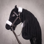 Black Stick Horse Toy, Elegant Midnight Hobby Horse for Kids Pretend Play, Fluffy Halter Included, Horse Lover Gift
