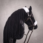 Black Stick Horse Toy, Elegant Midnight Hobby Horse for Kids Pretend Play, Fluffy Halter Included, Horse Lover Gift