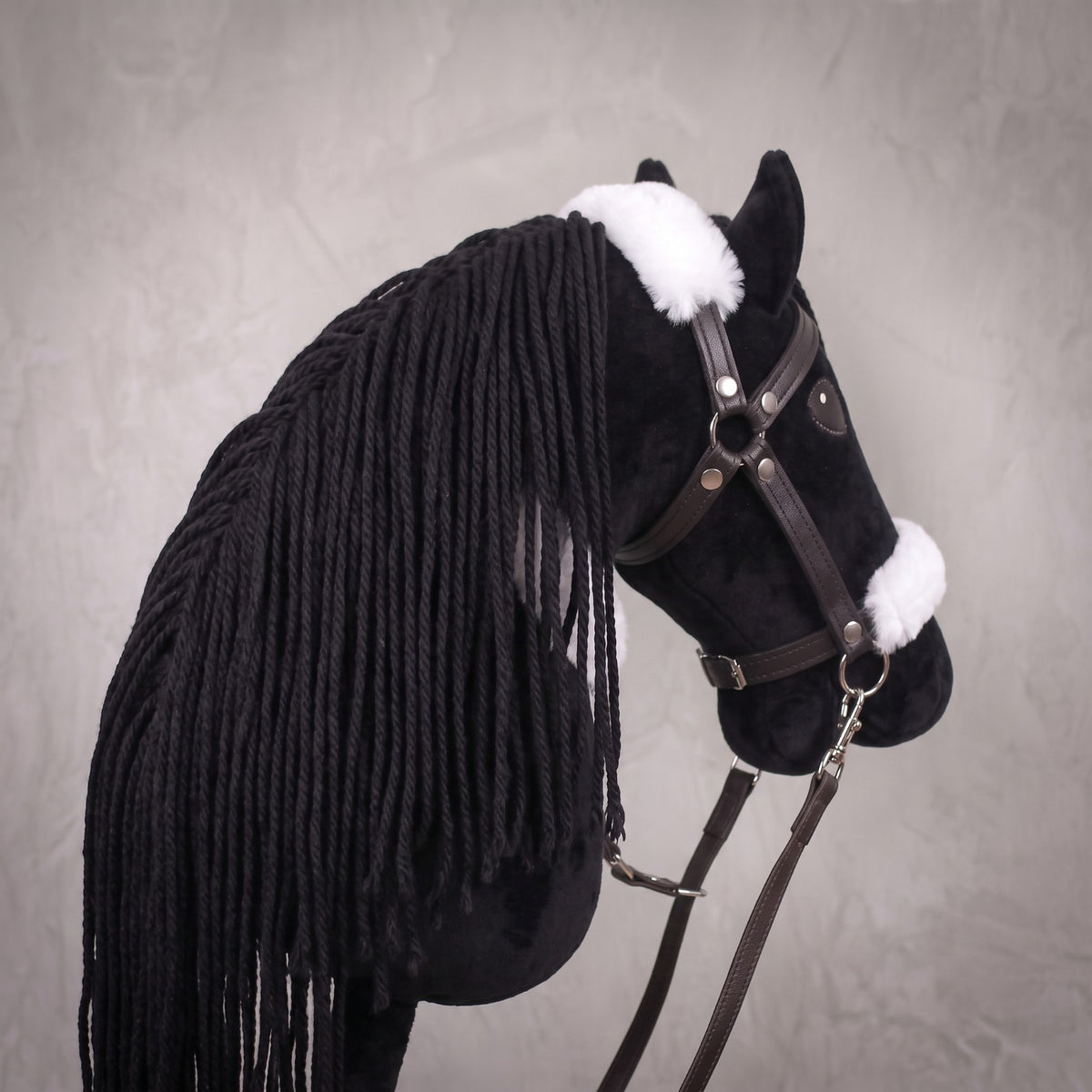 Black Stick Horse Toy, Elegant Midnight Hobby Horse for Kids Pretend Play, Fluffy Halter Included, Horse Lover Gift