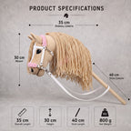 Beige Stick Horse Toy with Long Mane, Palomino Hobby Horse for Kids Pretend Play, Pink Fluffy Halter Included, Horse Lover Gift