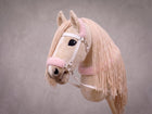 Beige Stick Horse Toy with Long Mane, Palomino Hobby Horse for Kids Pretend Play, Pink Fluffy Halter Included, Horse Lover Gift