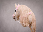 Beige Stick Horse Toy with Long Mane, Palomino Hobby Horse for Kids Pretend Play, Pink Fluffy Halter Included, Horse Lover Gift