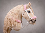 Beige Stick Horse Toy with Long Mane, Palomino Hobby Horse for Kids Pretend Play, Pink Fluffy Halter Included, Horse Lover Gift