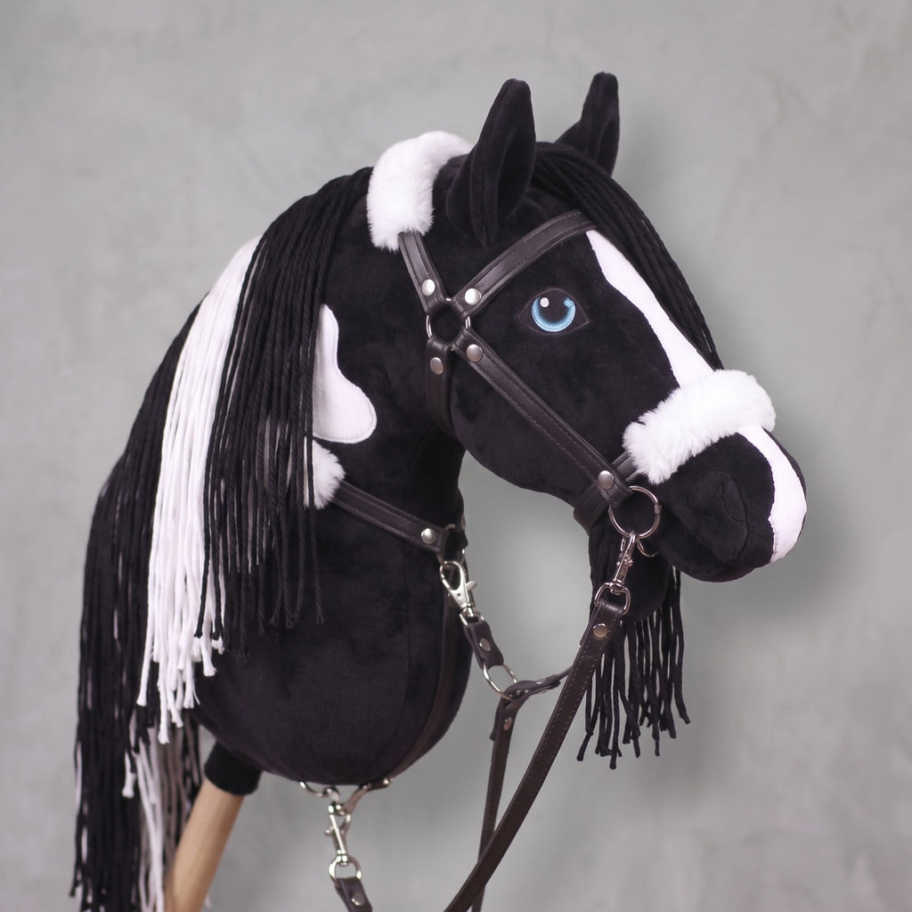 Beige Stick Horse Toy with Pink Mane, Elegant Hobby Horse for Kids Pretend Play, Rhinestone Halter Included, Horse Lover Gift