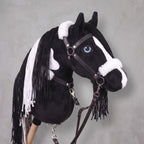 Beige Stick Horse Toy with Pink Mane, Elegant Hobby Horse for Kids Pretend Play, Rhinestone Halter Included, Horse Lover Gift