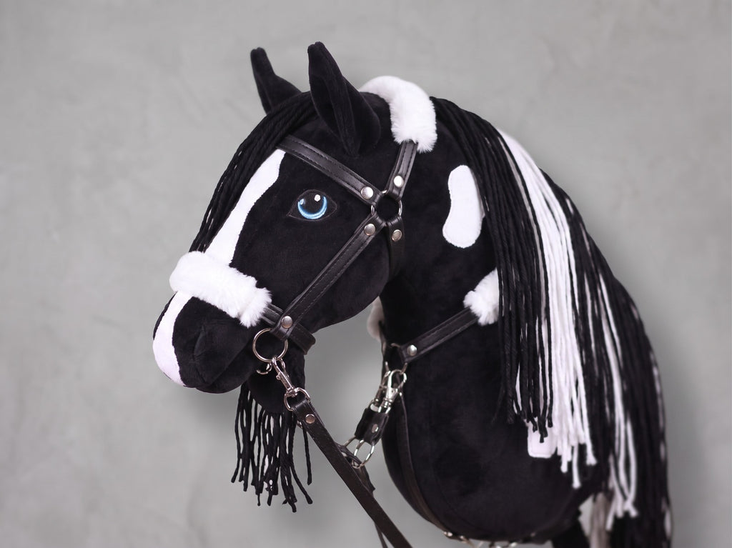 Beige Stick Horse Toy with Pink Mane, Elegant Hobby Horse for Kids Pretend Play, Rhinestone Halter Included, Horse Lover Gift