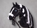 Beige Stick Horse Toy with Pink Mane, Elegant Hobby Horse for Kids Pretend Play, Rhinestone Halter Included, Horse Lover Gift