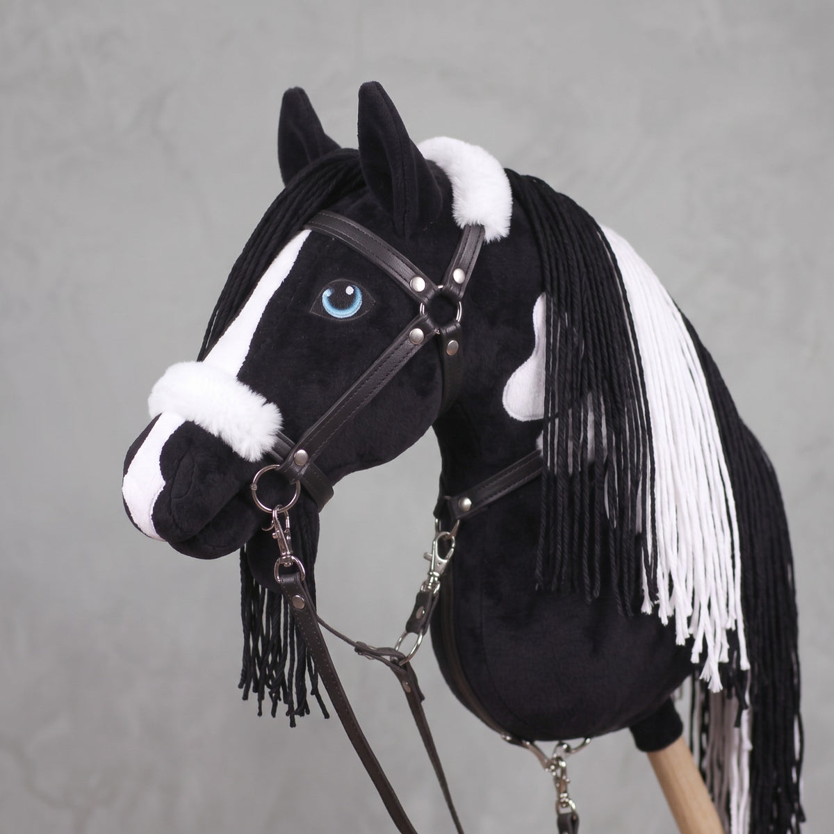 Beige Stick Horse Toy with Pink Mane, Elegant Hobby Horse for Kids Pretend Play, Rhinestone Halter Included, Horse Lover Gift