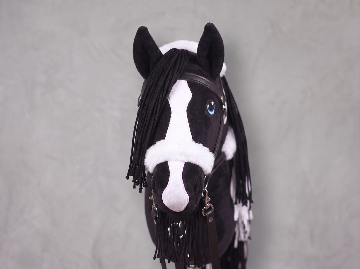 Beige Stick Horse Toy with Pink Mane, Elegant Hobby Horse for Kids Pretend Play, Rhinestone Halter Included, Horse Lover Gift