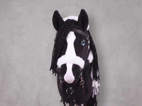 Beige Stick Horse Toy with Pink Mane, Elegant Hobby Horse for Kids Pretend Play, Rhinestone Halter Included, Horse Lover Gift