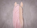 Beige Stick Horse Toy with Pink Mane, Elegant Hobby Horse for Kids Pretend Play, Rhinestone Halter Included, Horse Lover Gift