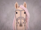 Beige Stick Horse Toy with Pink Mane, Elegant Hobby Horse for Kids Pretend Play, Rhinestone Halter Included, Horse Lover Gift