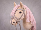 Beige Stick Horse Toy with Pink Mane, Elegant Hobby Horse for Kids Pretend Play, Rhinestone Halter Included, Horse Lover Gift