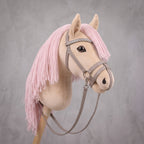 Beige Stick Horse Toy with Pink Mane, Elegant Hobby Horse for Kids Pretend Play, Rhinestone Halter Included, Horse Lover Gift