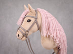 Beige Stick Horse Toy with Pink Mane, Elegant Hobby Horse for Kids Pretend Play, Rhinestone Halter Included, Horse Lover Gift