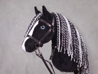 Black and White Stick Horse Toy, Pinto Hobby Horse for Kids Pretend Play, Blue Eyed Horse Lover Gift, Fluffy Halter Included