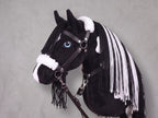 Black and White Stick Horse Toy, Pinto Hobby Horse for Kids Pretend Play, Blue Eyed Horse Lover Gift, Fluffy Halter Included