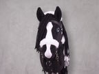 Black and White Stick Horse Toy, Pinto Hobby Horse for Kids Pretend Play, Blue Eyed Horse Lover Gift, Fluffy Halter Included