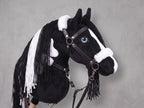 Black and White Stick Horse Toy, Pinto Hobby Horse for Kids Pretend Play, Blue Eyed Horse Lover Gift, Fluffy Halter Included