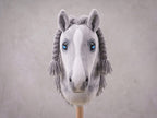 Dapple Gray Stick Horse with Braided Mane, Elegant Hobby Horse Toy for Kids, Blue Eyed Pretend Play Equestrian Gift