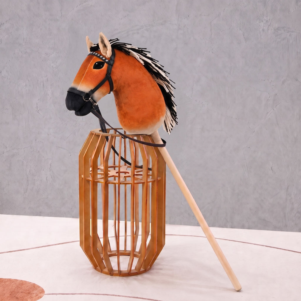 Chestnut Brown Stick Horse Toy, Realistic Hobby Horse for Kids Pretend Play, Rhinestone Halter Included, Horse Lover Gift