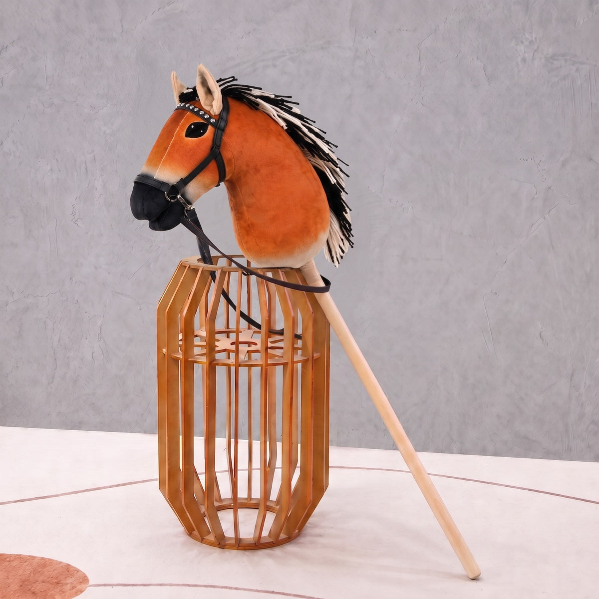 Chestnut Brown Stick Horse Toy, Realistic Hobby Horse for Kids Pretend Play, Rhinestone Halter Included, Horse Lover Gift