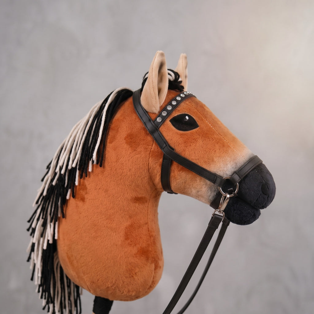 Chestnut Brown Stick Horse Toy, Realistic Hobby Horse for Kids Pretend Play, Rhinestone Halter Included, Horse Lover Gift