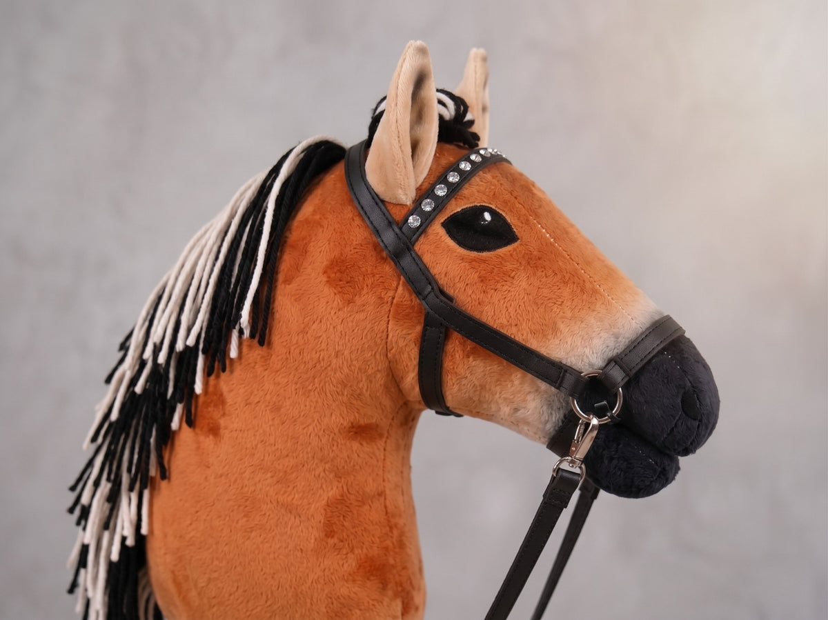 Chestnut Brown Stick Horse Toy, Realistic Hobby Horse for Kids Pretend Play, Rhinestone Halter Included, Horse Lover Gift