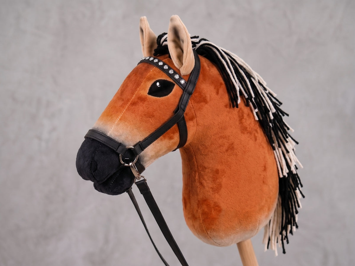 Chestnut Brown Stick Horse Toy, Realistic Hobby Horse for Kids Pretend Play, Rhinestone Halter Included, Horse Lover Gift