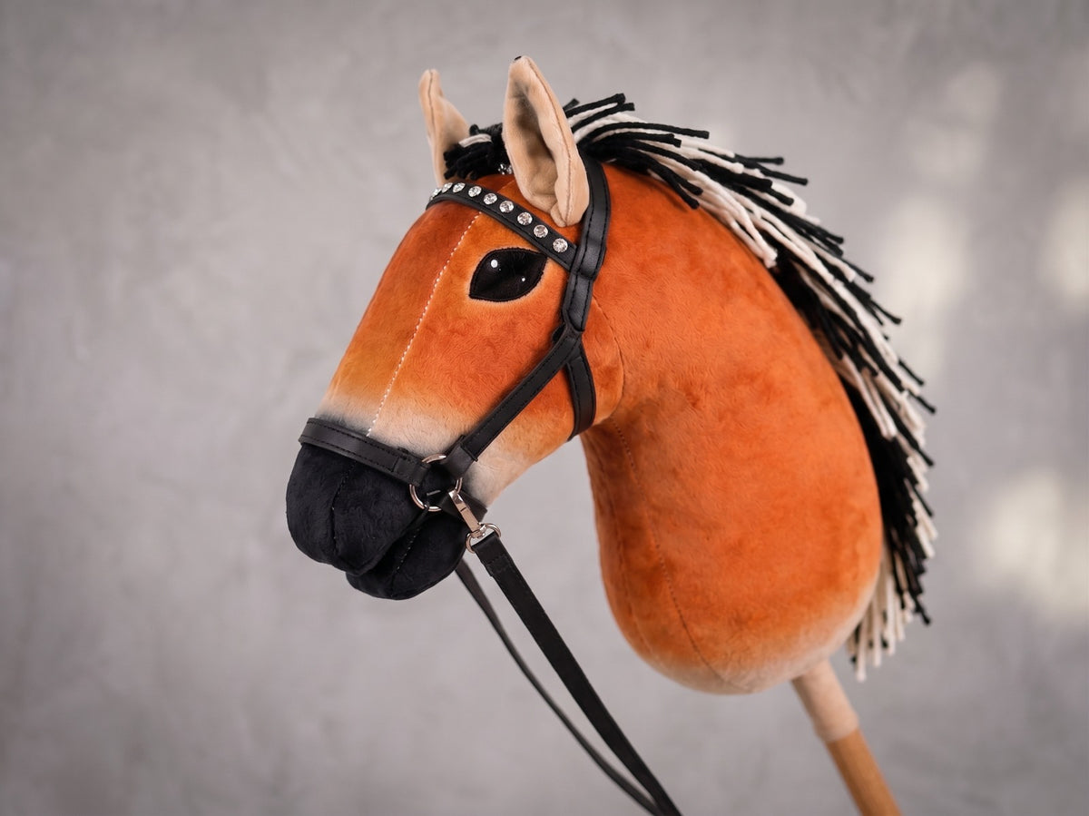 Chestnut Brown Stick Horse Toy, Realistic Hobby Horse for Kids Pretend Play, Rhinestone Halter Included, Horse Lover Gift
